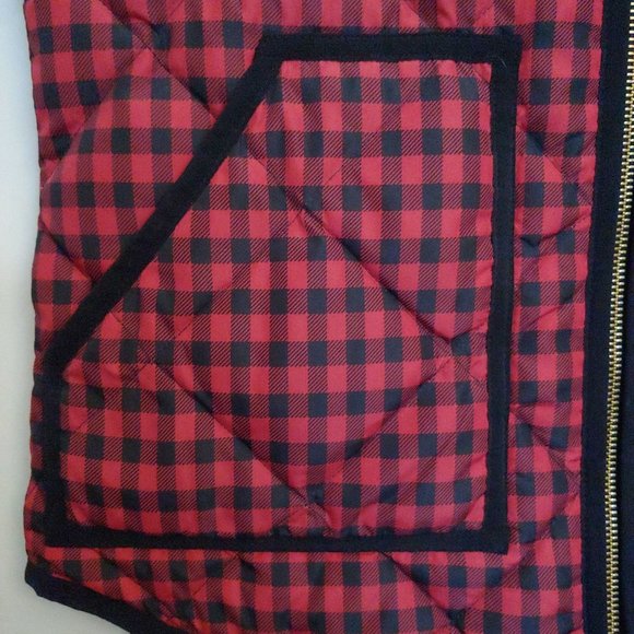 J. Crew Black/Red Excursion Plaid Down Filled Quilted Puffer Vest XS - Picture 4 of 9